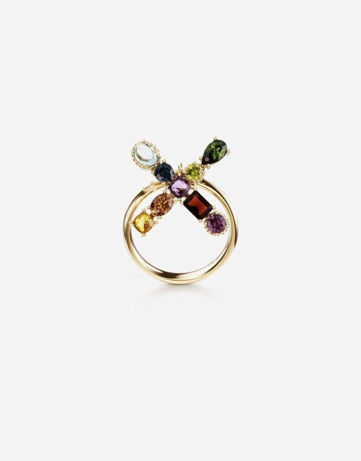 Dolce & Gabbana Rainbow alphabet X ring in yellow gold with multicolor fine gems Gold WRMR1GWMIXX