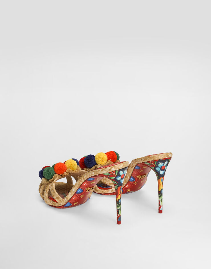 Dolce & Gabbana Raffia mules with embroidery Multicolor CR1916A0453