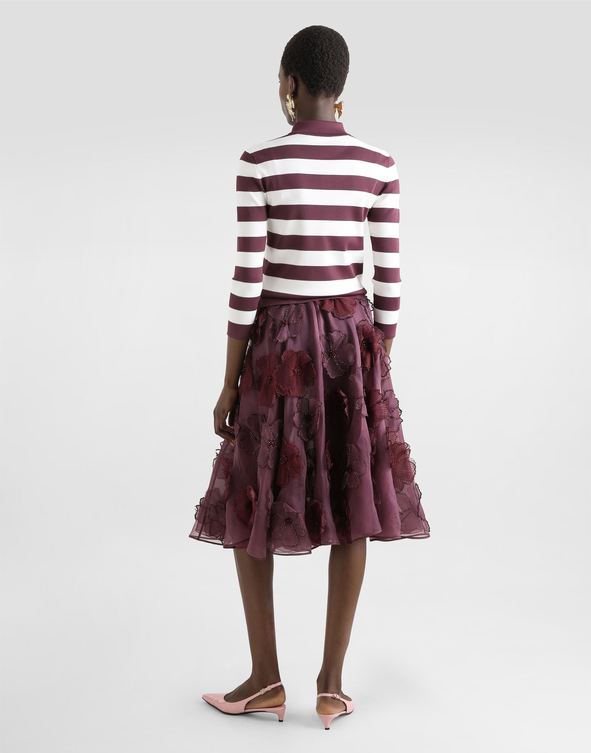 Organza midi circle skirt with floral embroidery in Multicolor for