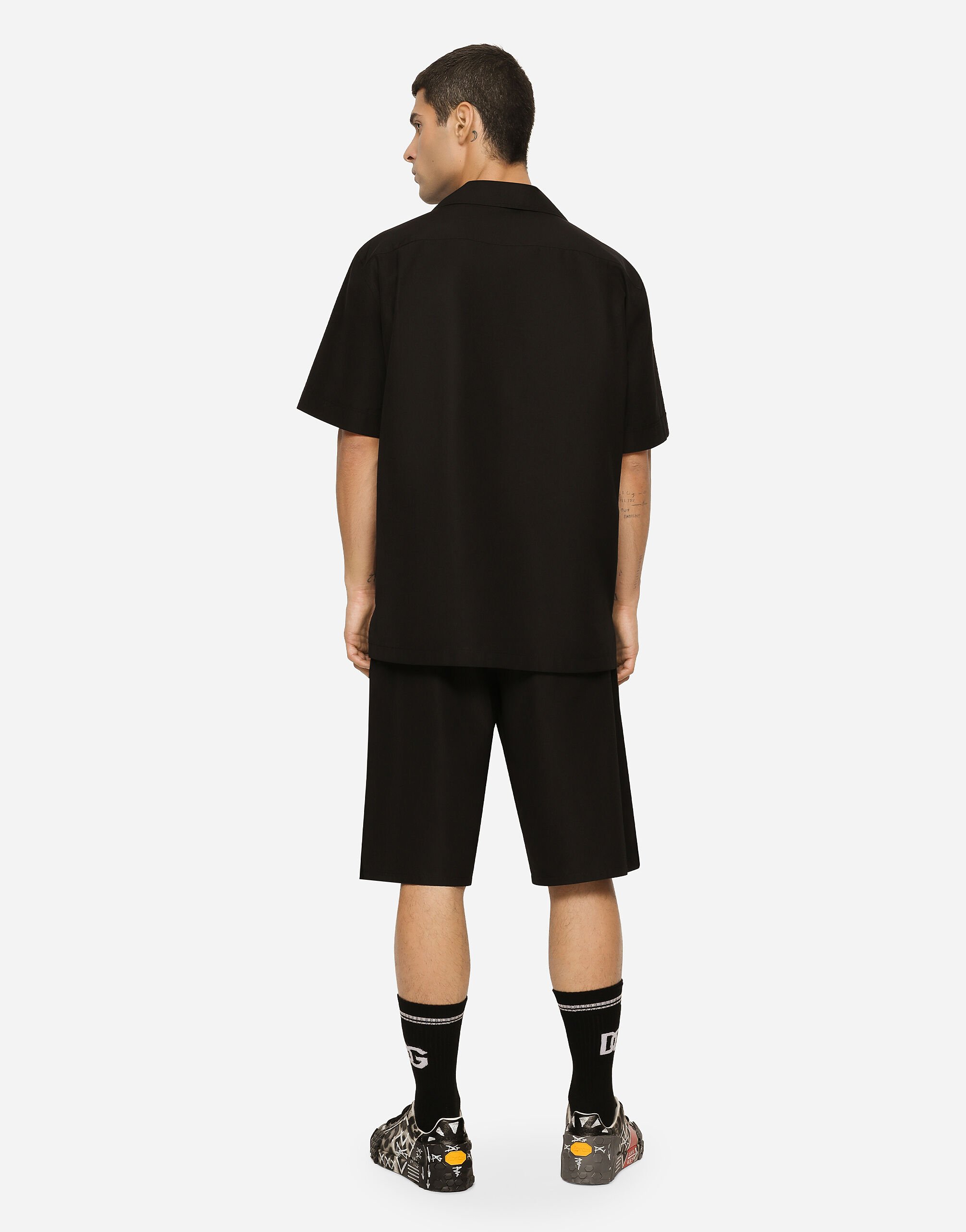 DOLCE&GABBANA メンズ ブラック グラフィック オープンシャツ ブラックのメンズ DGロゴ ジャカード アロハシャツ | Dolce&Gabbana®