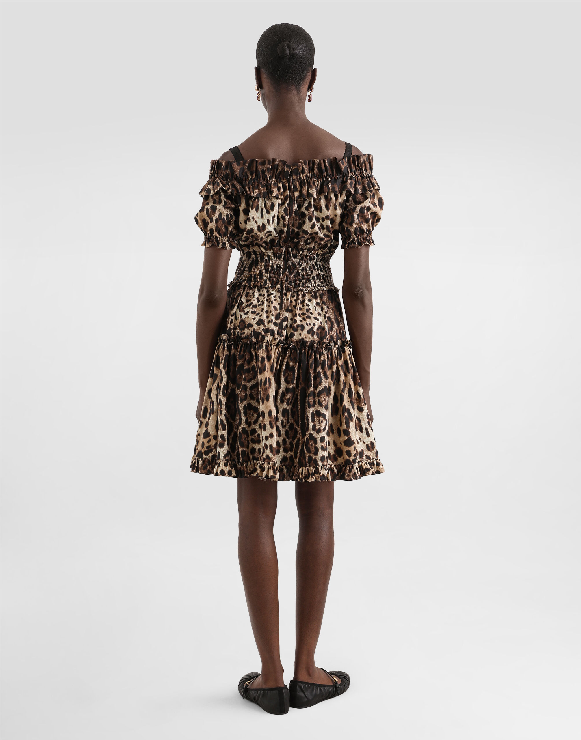 Short leopard-print poplin dress in Multicolor for Women