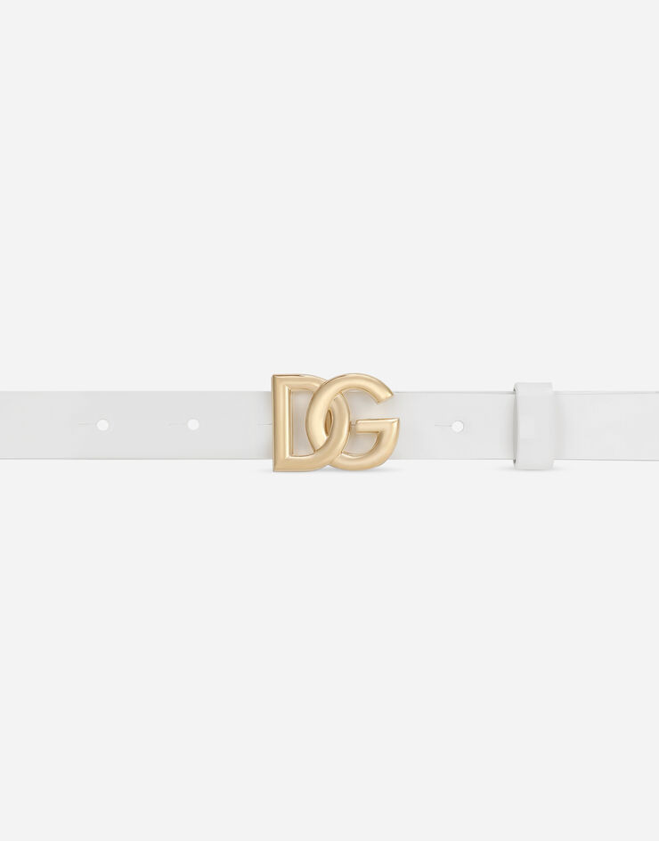 Dolce & Gabbana Ceinture en cuir verni à logo DG Blanc EE0062A1471