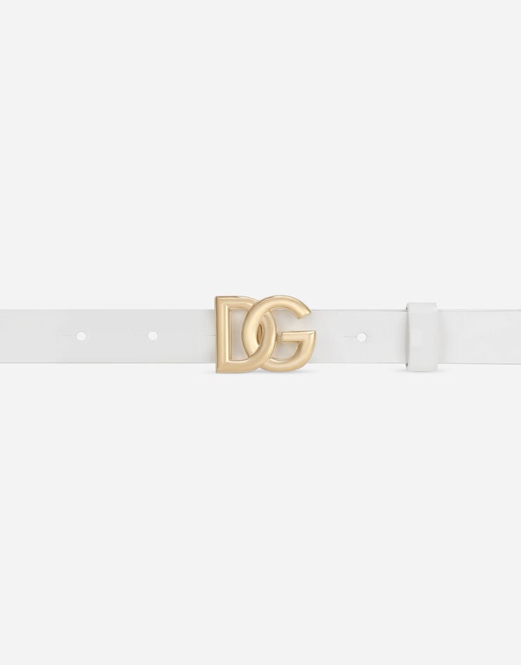 Dolce & Gabbana حزام من جلد لامع بمشبك DG أبيض EE0062A1471