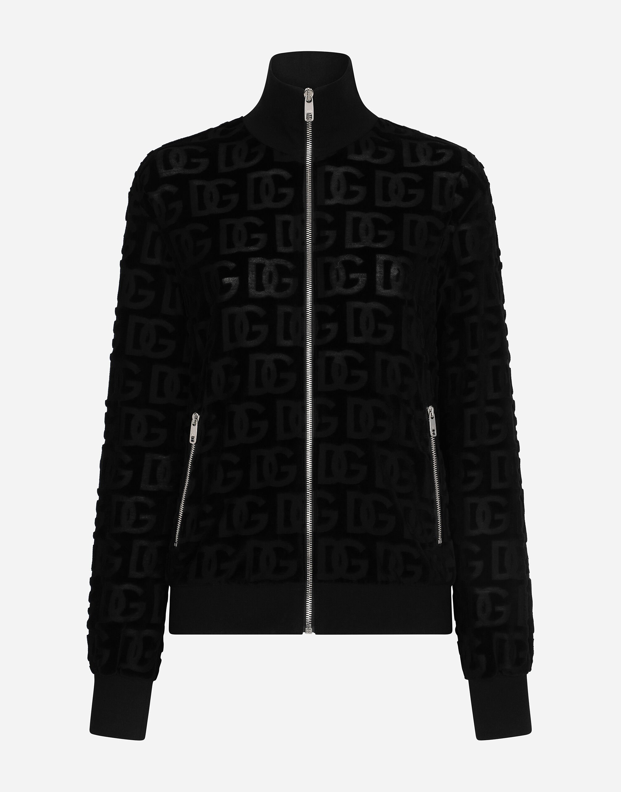 Dolce & Gabbana Jacquard jersey sweatshirt with all-over DG detail and zipper Black F8R52TFJ7DM