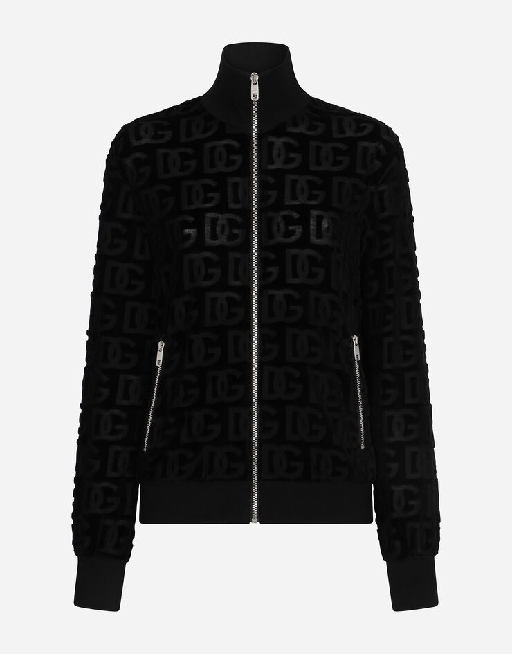 Dolce & Gabbana Sudadera de punto con motivo integral DG en jacquard y cremallera Negro F9O51TFJ7DM