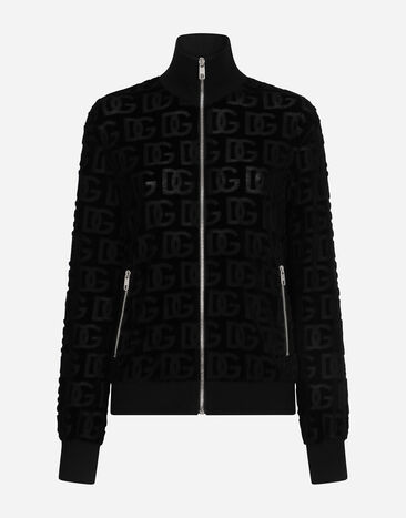 Dolce & Gabbana Jacquard jersey sweatshirt with all-over DG detail and zipper Black F9L05ZG7EJ2