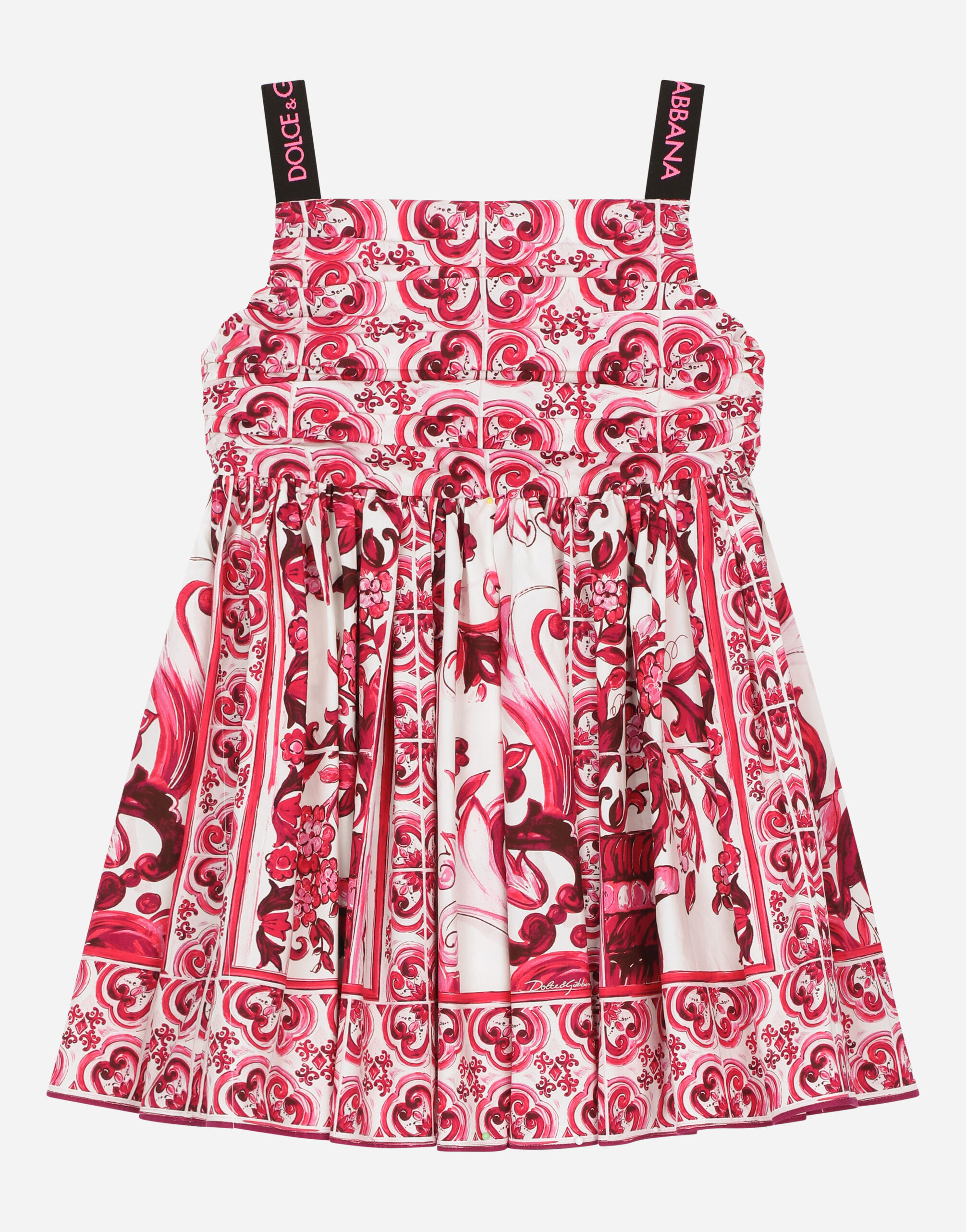 Short majolica print poplin dress in Multicolor for
