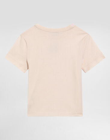 Dolce & Gabbana T-Shirt aus Jersey mit DG-Patch aus Pailletten Pink L5JTNKG7PKU