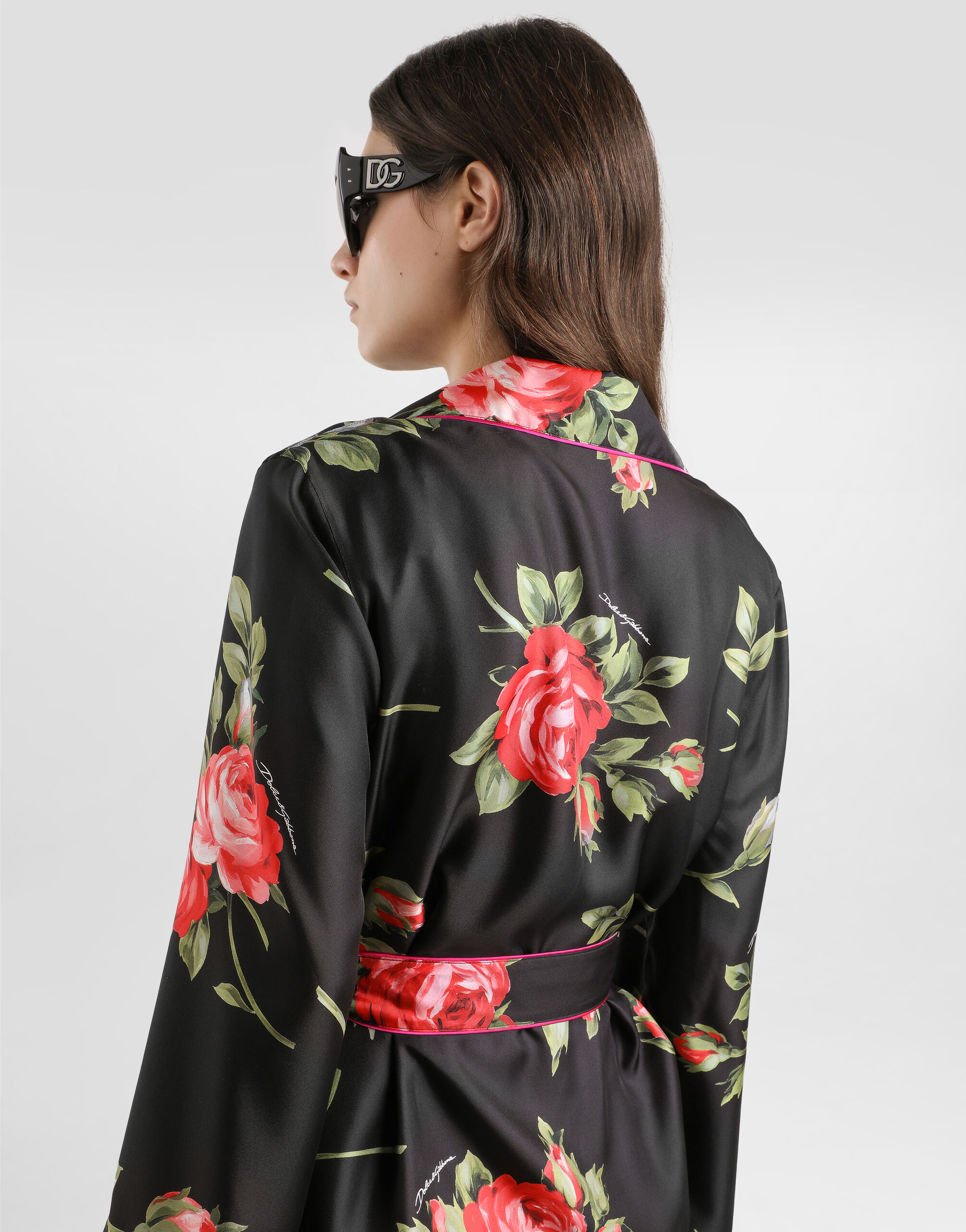 Rose bouquet-print vanity twill shirt in Multicolor for Women