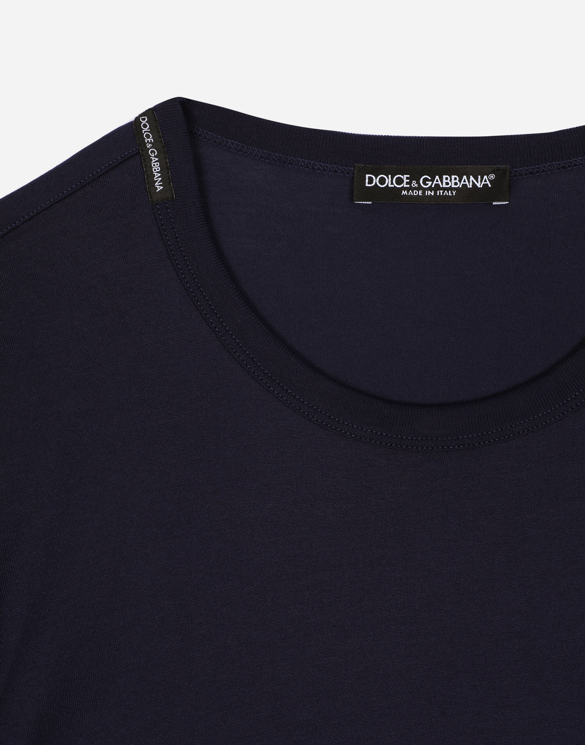 Cotton T-shirt with embroidery in Blue for Men | Dolce&Gabbana®
