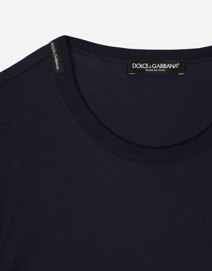 Dolce & Gabbana T-shirt cotone con ricamo Blu G8PV1ZG7WUQ
