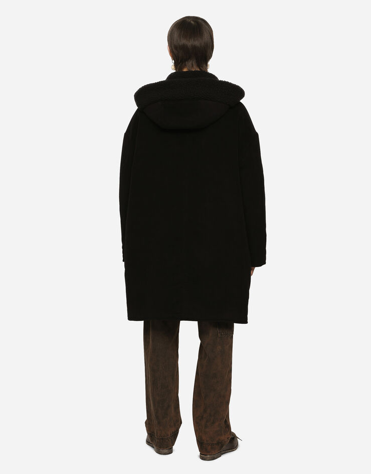 Dolce&Gabbana Fustian coat with shearling hood Black G037VTFU6K7