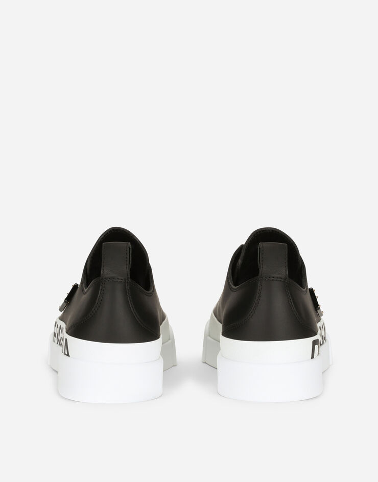 Dolce & Gabbana Calfskin Portofino light sneakers with logo-detailed plate and logo print Black/White CK1886AO515