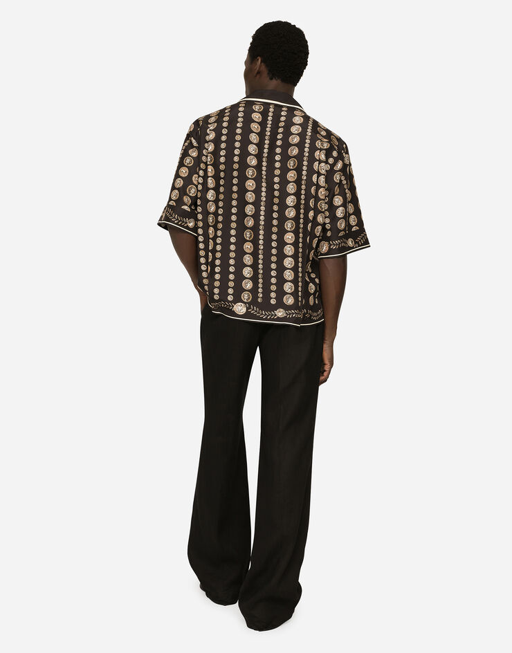 Dolce&Gabbana Coin print silk Hawaiian shirt Brown G5LC9THI1LQ