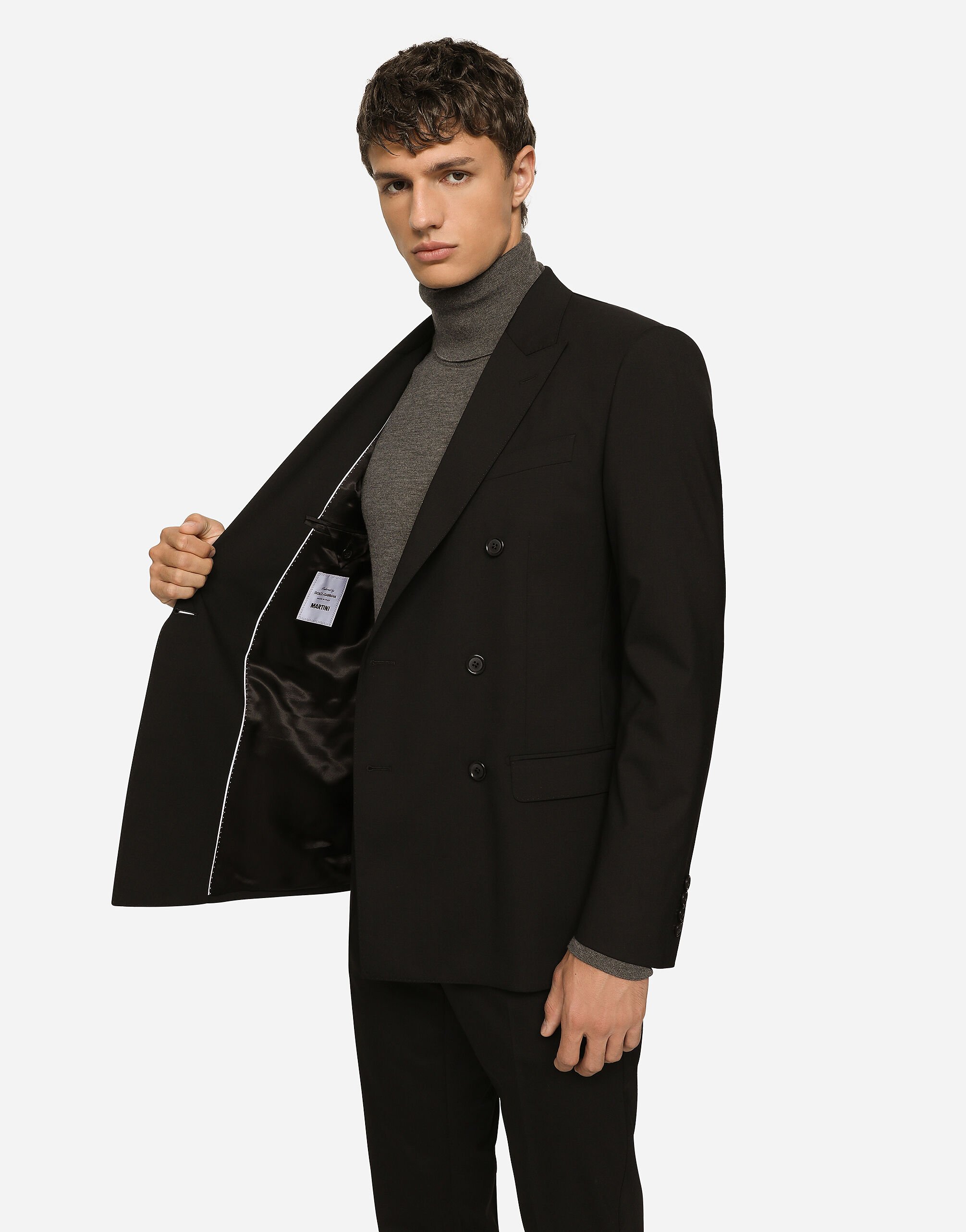 Double-breasted stretch wool Martini-fit suit in Black for Men