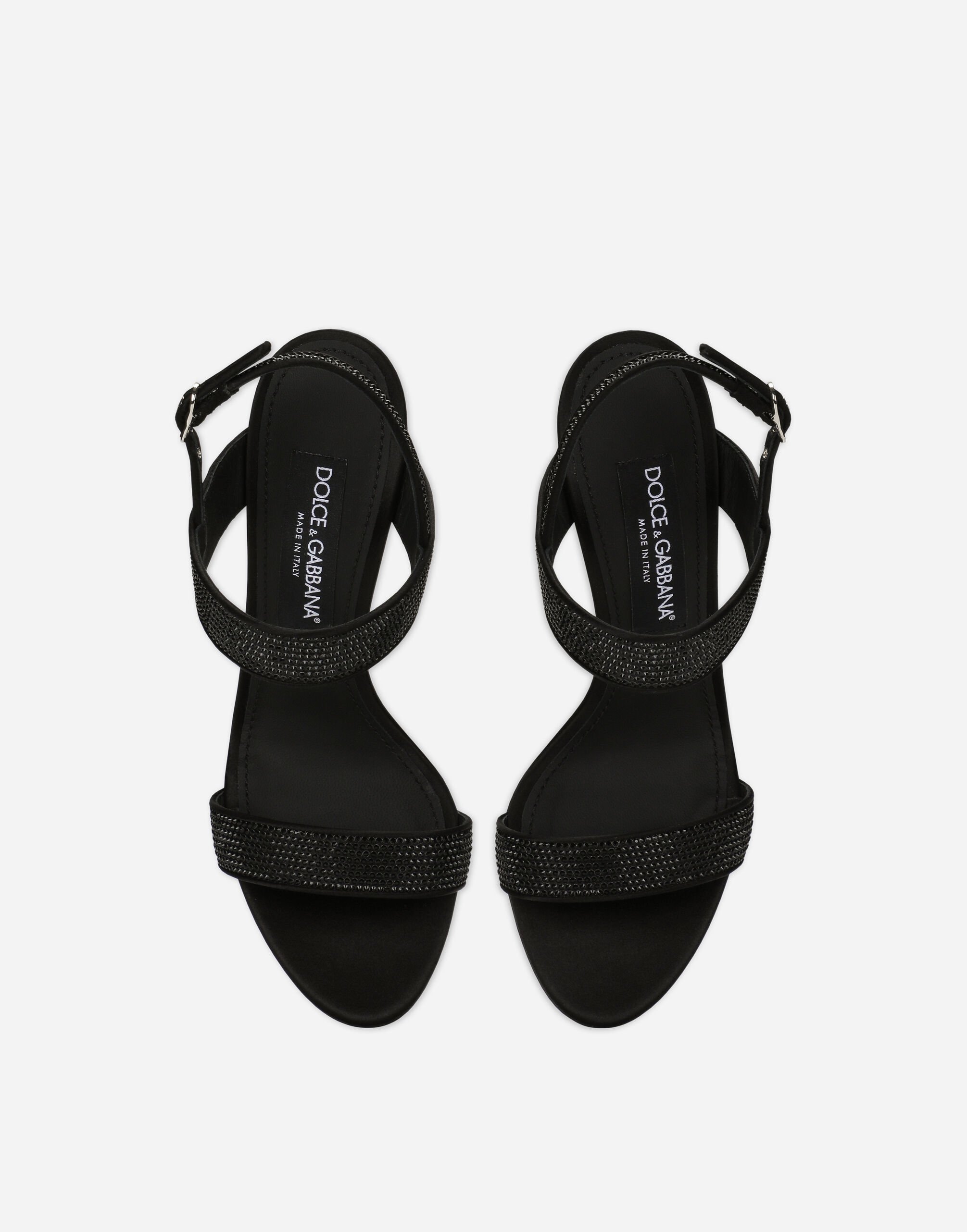 Satin sandals with fusible rhinestones in Black for Women | Dolce&Gabbana®  US