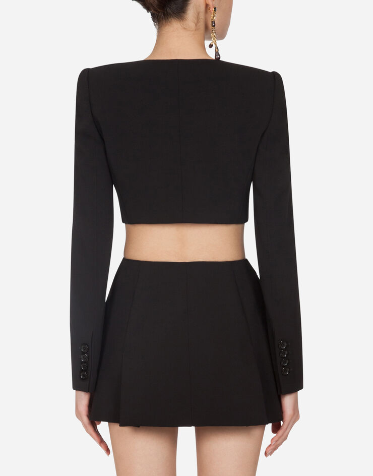Dolce & Gabbana Double-breasted spencer blazer in wool canvas BLACK F28VZTFUCC6