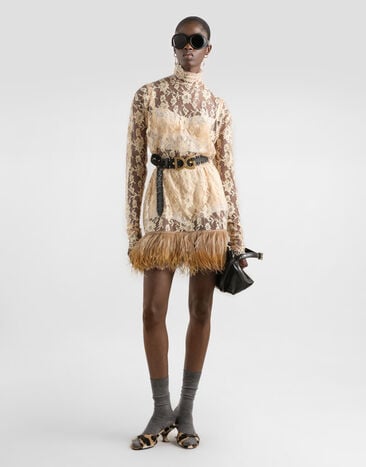 Dolce & Gabbana Floral chantilly lace dress Beige F60HNZILMCM