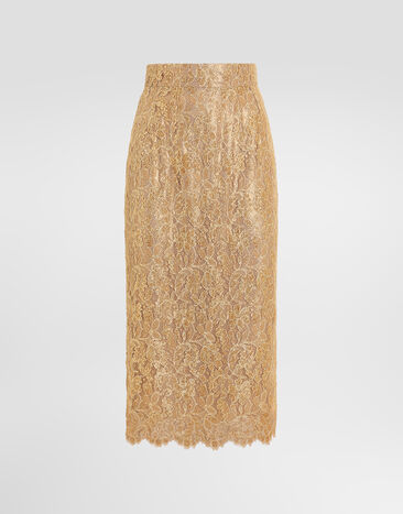 Dolce & Gabbana Lamé lace skirt Gold F4B7ITILMFJ