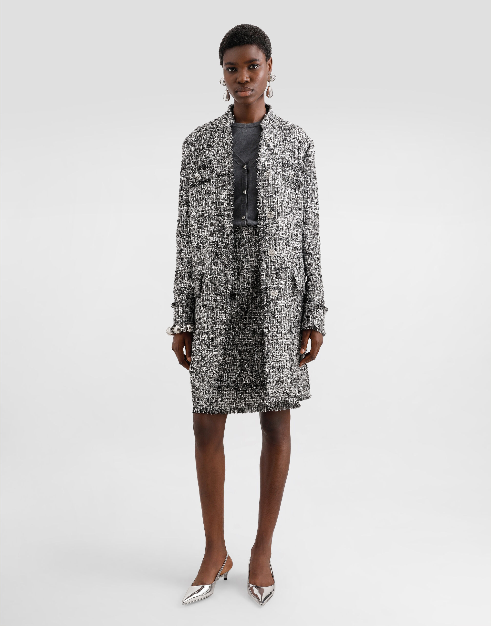 グレーのウィメンズ DGロゴ エンブロイダリー シルク Vネック