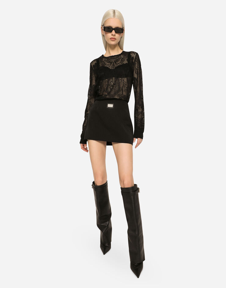 Dolce&Gabbana Короткая юбка из ткани отто с пластинкой Dolce&Gabbana черный F4CLKTFU8BM