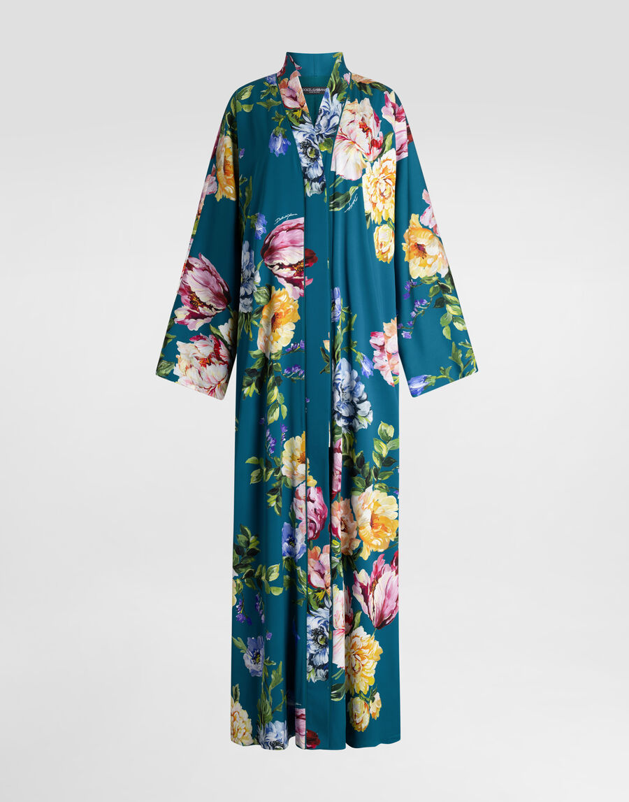 Peony-print charmeuse kaftan