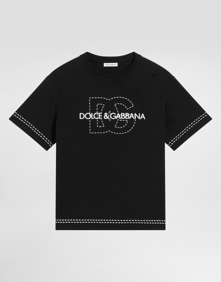 Dolce & Gabbana Jersey T-shirt with Dolce&Gabbana logo Black L4JTHVG7O6M
