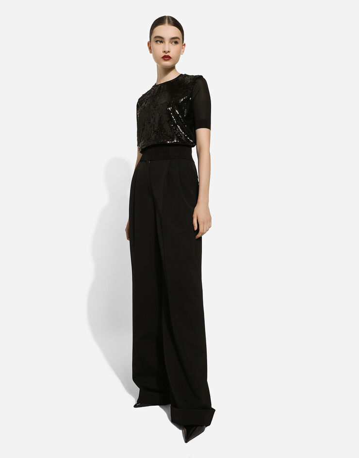 Dolce & Gabbana Pantalón acampanado en paño de lana Negro FTBMPTFU21E