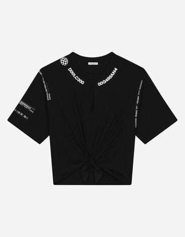 Dolce & Gabbana Jersey T-shirt with DGVIB3 logo and bow Black L8JTNGG7M6Q