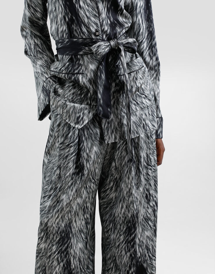 Dolce & Gabbana Pantalon de pyjama en satin de soie à imprimé fourrure Gris FTC3VTFSA7K
