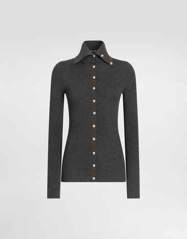 Dolce & Gabbana Ribbed wool cardigan Grey FXVFMTJDVMZ