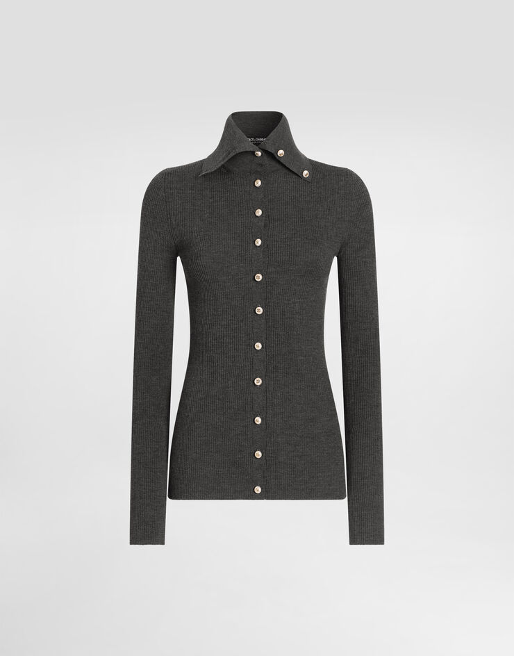 Dolce & Gabbana Ribbed wool cardigan Grey FXVFMTJDVMZ
