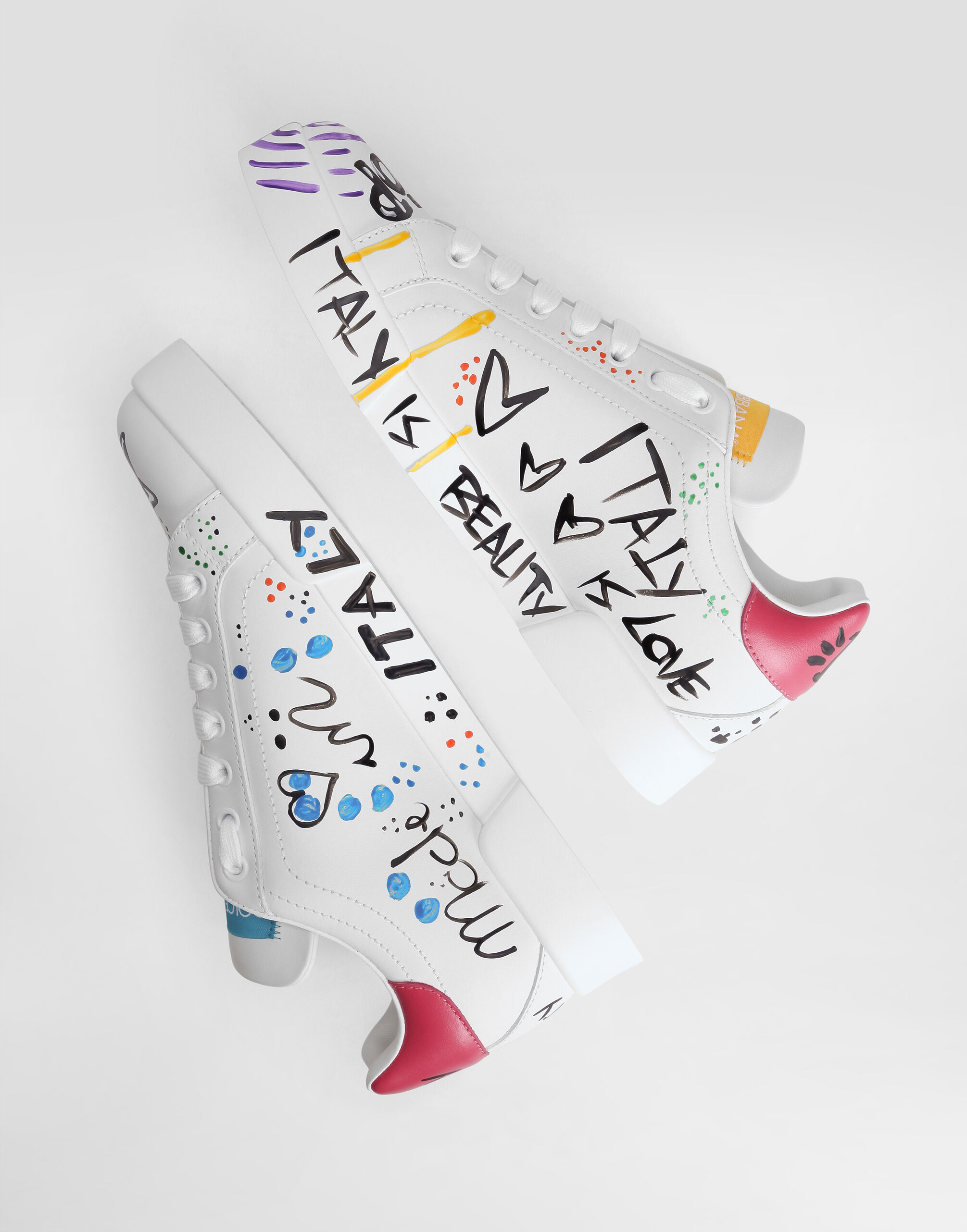 Calfskin Portofino sneakers with lettering in Multicolor for Women