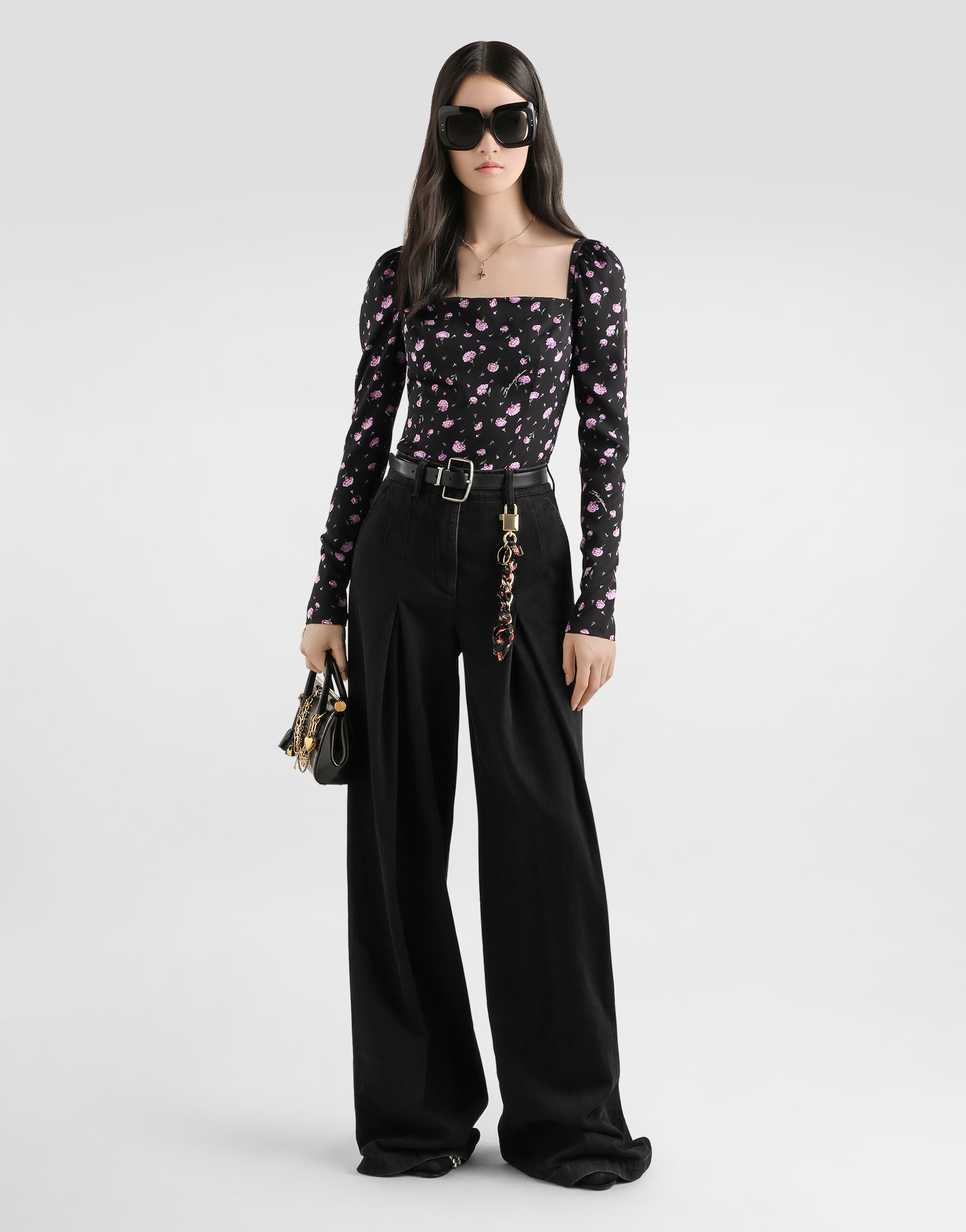 Carnations-print silk top in Multicolor for Women | Dolce&Gabbana® US