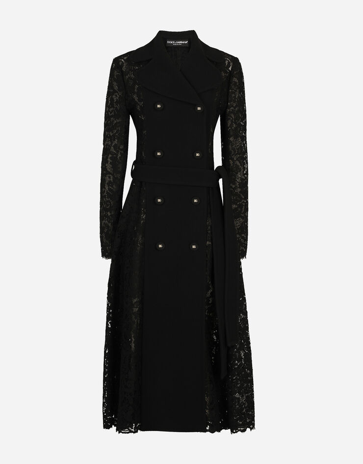 Dolce & Gabbana Cordonetto lace and crepe coat with belt Black F0B5ATHLMTB