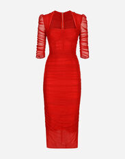 Dolce & Gabbana Tulle calf-length dress with draping Red F6BDLTFURAD