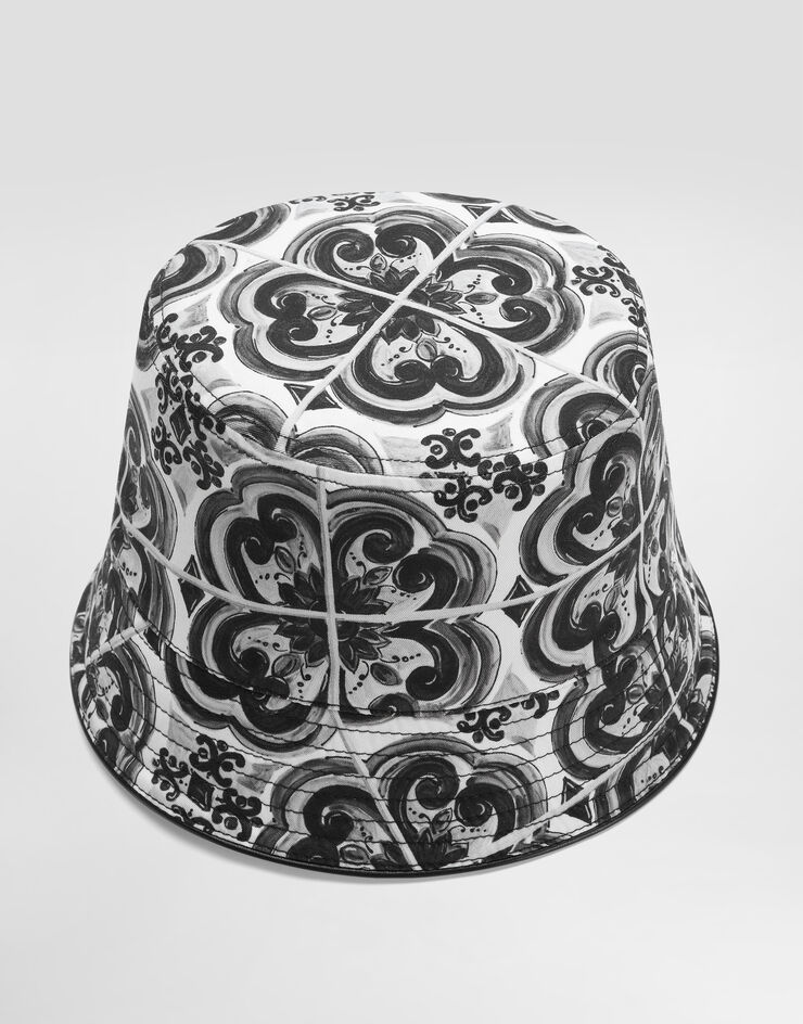 Dolce & Gabbana Sombrero de pescador de dril con estampado de mayólica Multicolor GH731AFSFNU