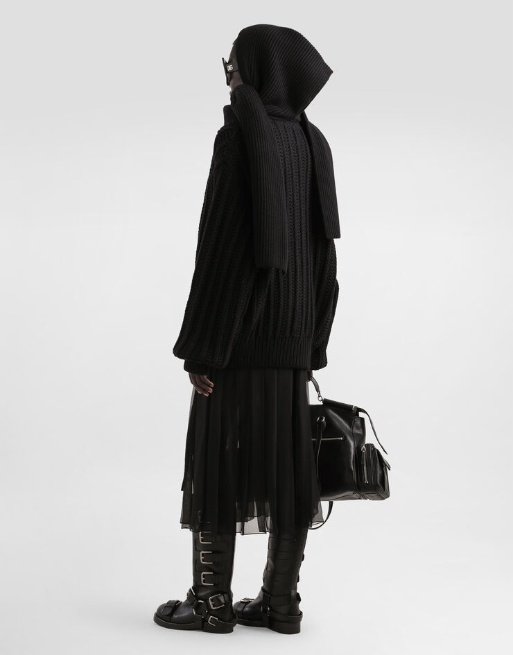 Dolce & Gabbana Twill midi skirt with chiffon Black F4DAOTGDDHV