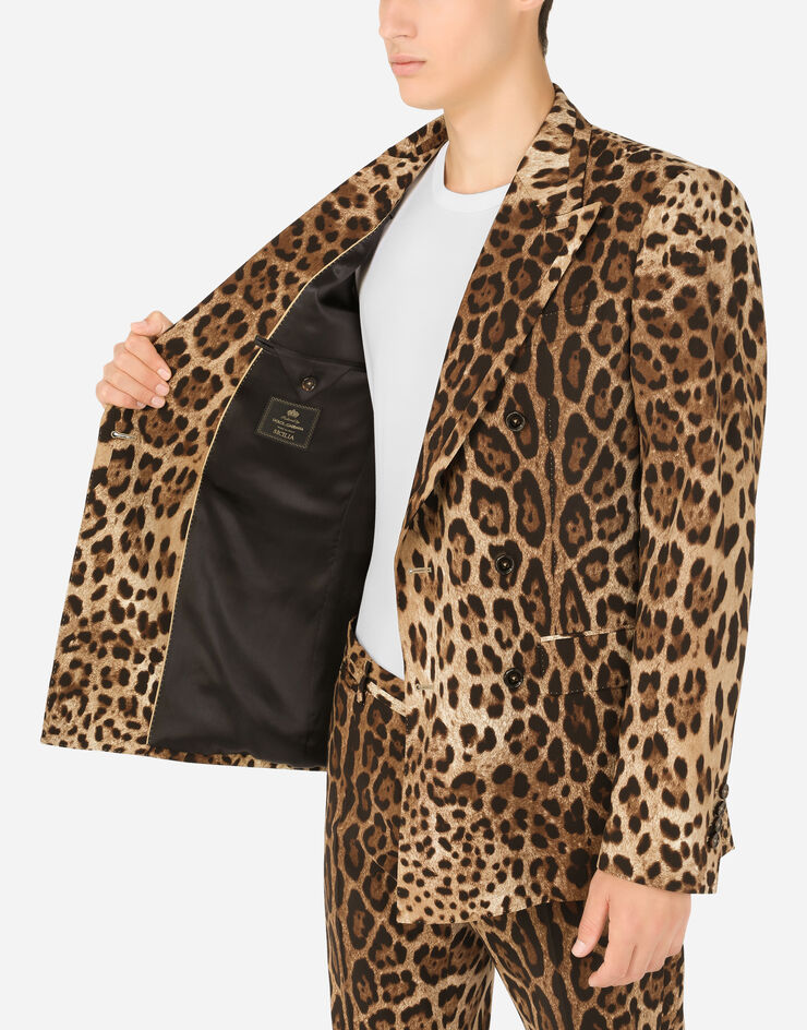 Dolce & Gabbana Double-breasted wool Sicilia-fit suit with leopard print Multicolor GKGOMTFSBAV