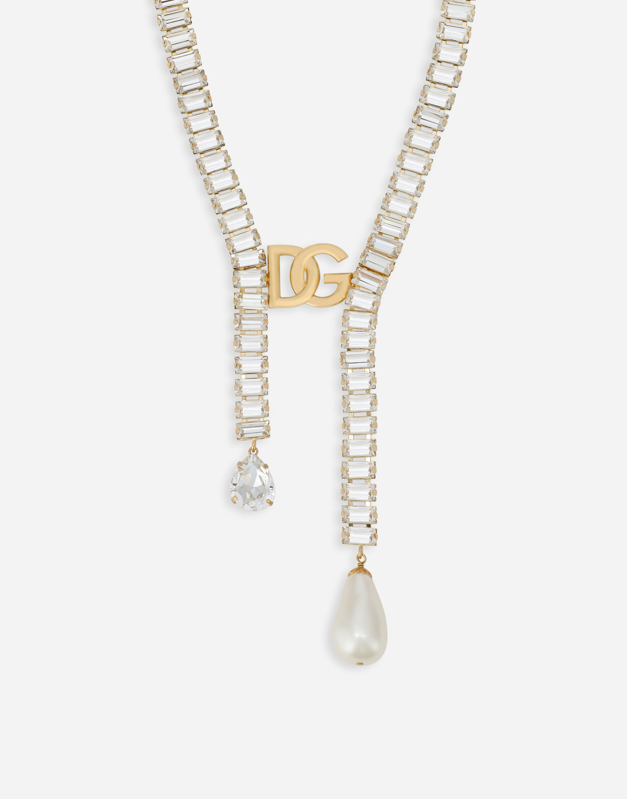 Necklace with pearls, rhinestones and DG logo in Gold for
