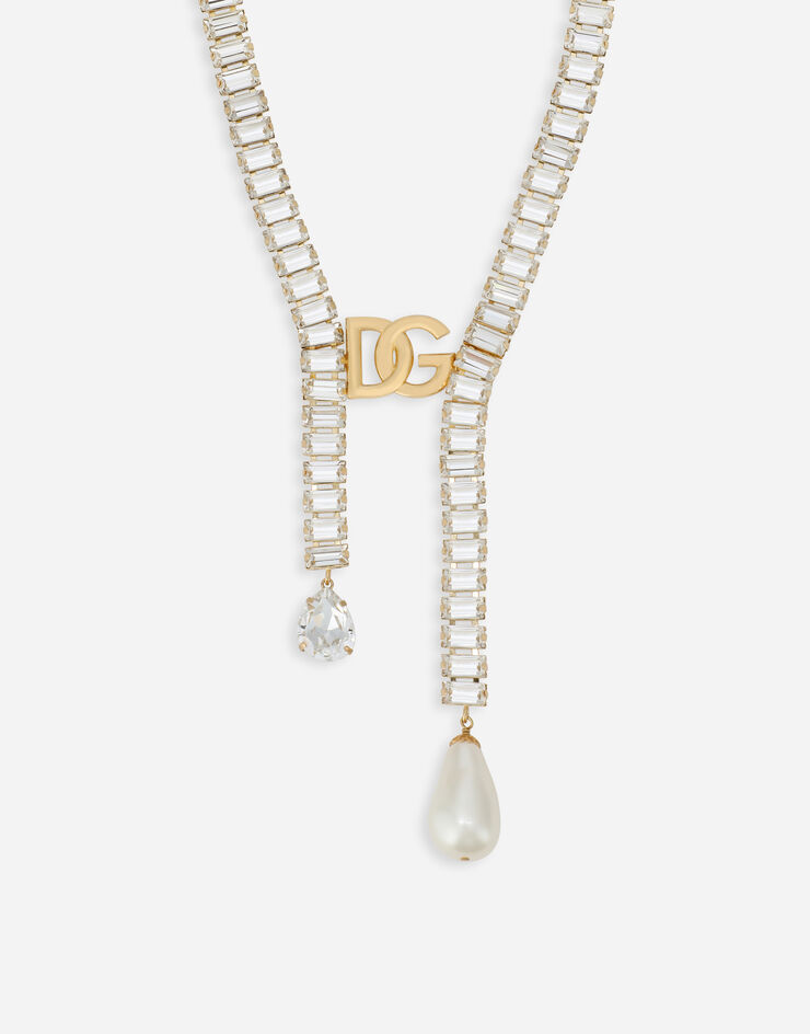Dolce & Gabbana Necklace with pearls, rhinestones and DG logo Gold WNO8S3W1111