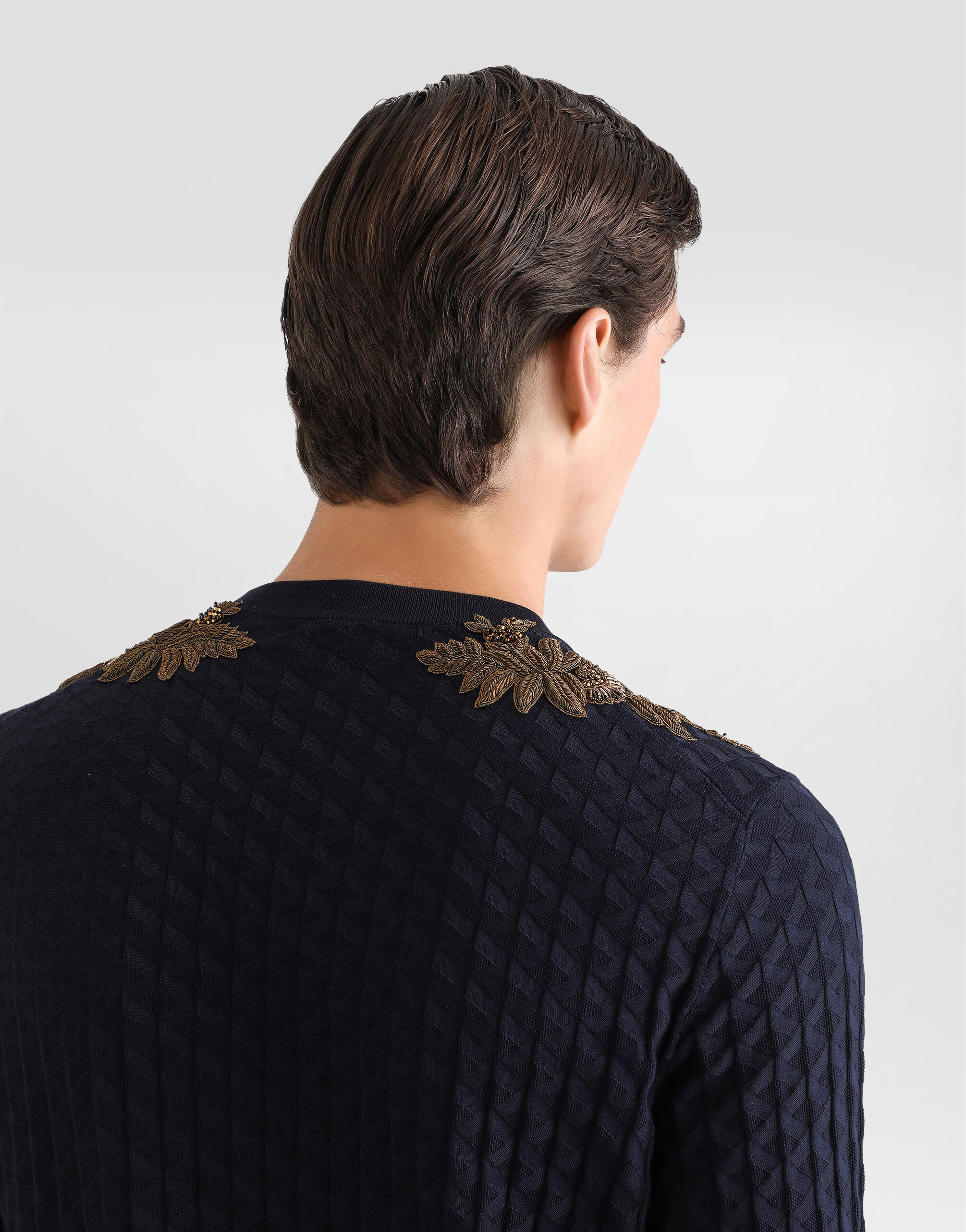 Blueのメンズ Micro-dot stitch silk pullover | Dolce&Gabbana®