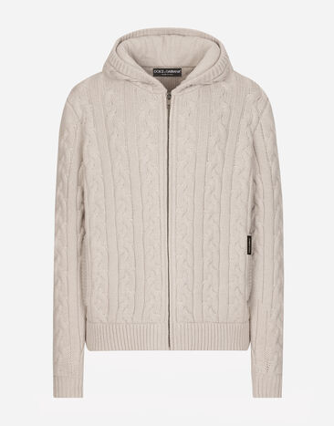 Dolce & Gabbana Sudadera de lana y cachemira con cremallera, capucha y parche DG Beige GXV61TJFMFY