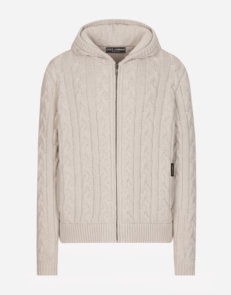 Dolce & Gabbana Cashmere and wool zip-up hoodie with DG patch Beige GXV61TJFMFY