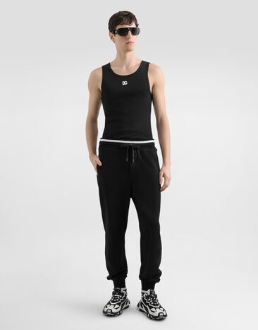 Dolce & Gabbana Cotton tank top with embroidery Black G8QG9ZG7PGP