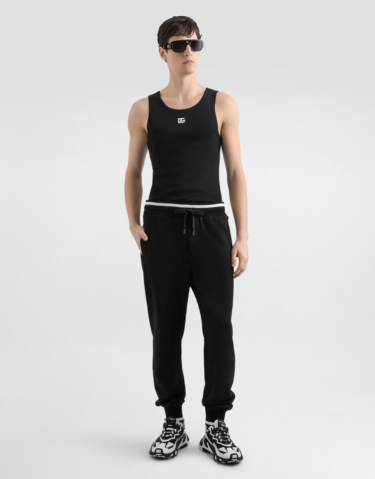 Dolce & Gabbana Tanktop aus Baumwolle mit Stickerei Schwarz G8QG9ZG7PGP