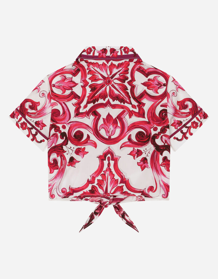 Dolce & Gabbana Camicia in popeline con manica corta e stampa maiolica Multicolor L54S05G7KXP