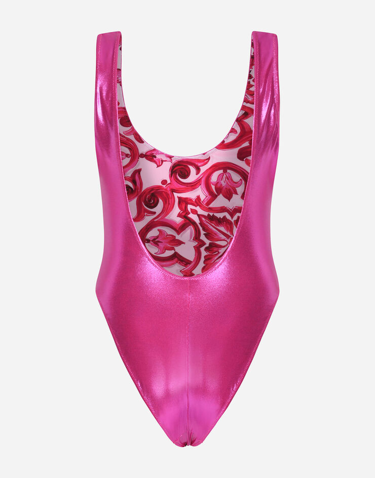 Dolce & Gabbana Laminated racing swimsuit Pink O9C28JFUSOV