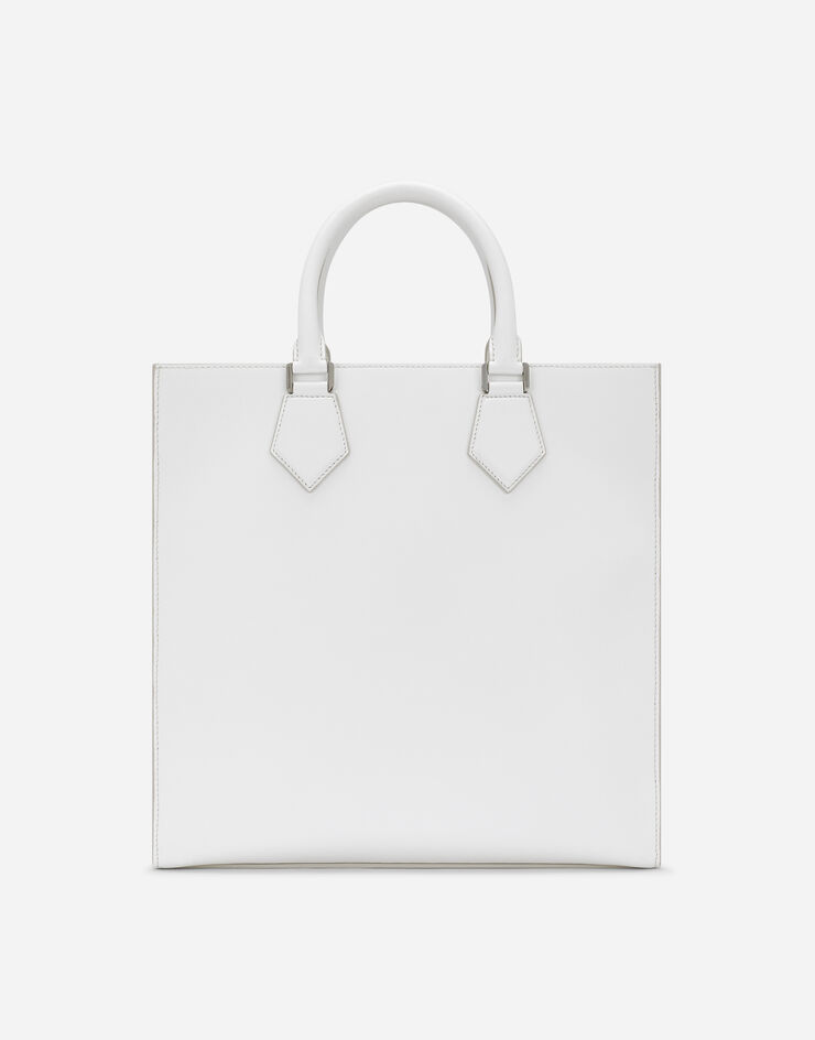 Dolce & Gabbana حقيبة تسوق من جلد عجل بشعار بارز أبيض BM2154AG218