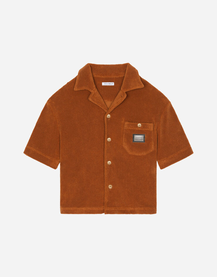 Dolce & Gabbana Terrycloth shirt with logo tag Brown L4JS47G7I8Z